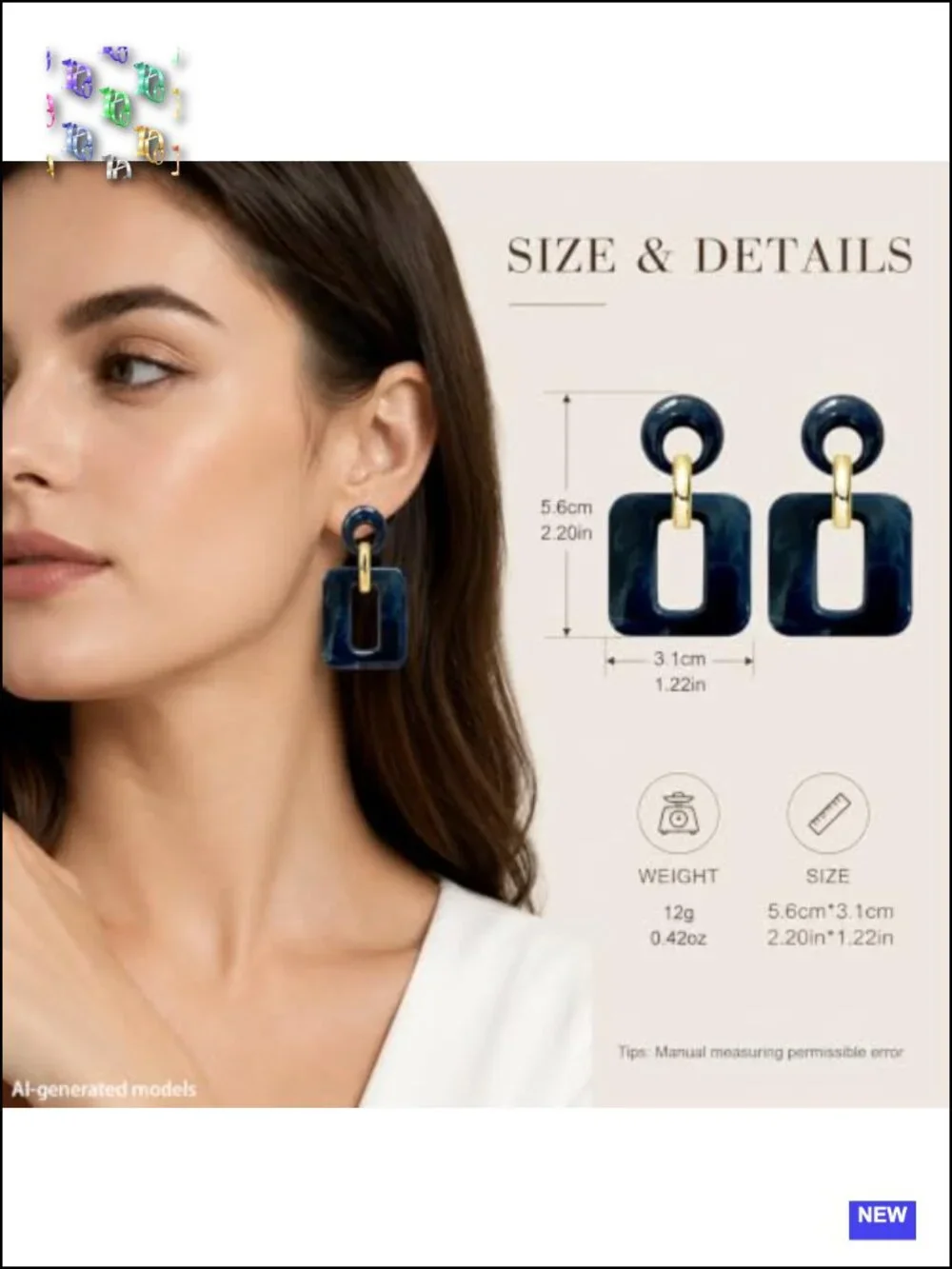 Acrylic Geometric Two-Tier Dangle Drop Earrings Chunky Statement Jewelry for